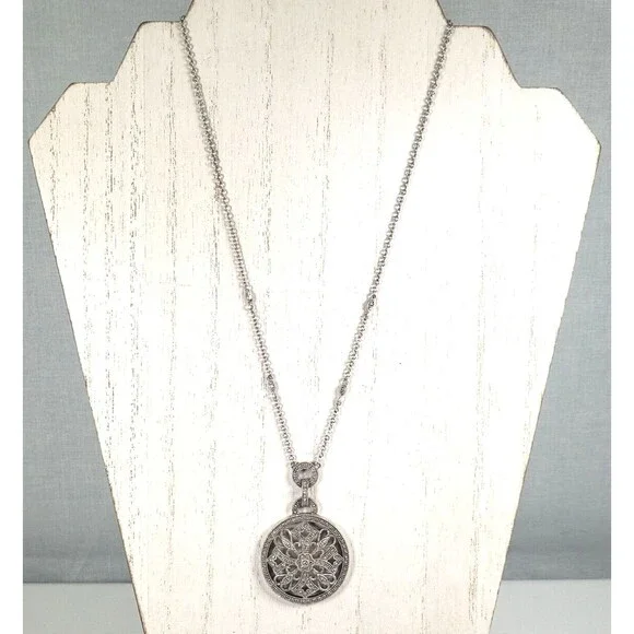 Vintage 925 Sterling Silver w Diamond Circle Cross Hearts Pendant Chain Necklace - Picture 4 of 16